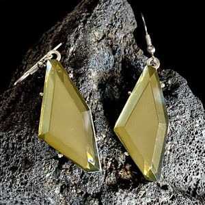 Cut glass dangle hook earrings green brand new
